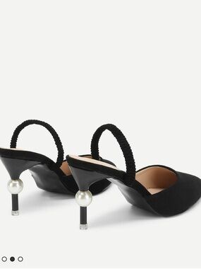 SHEIN Black Slingback Pumps with Pearl Heel Accent